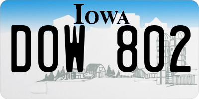 IA license plate DOW802