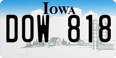 IA license plate DOW818