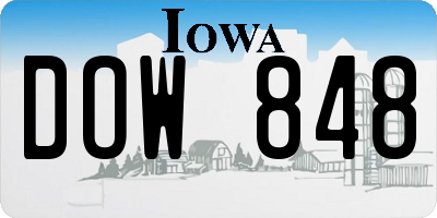 IA license plate DOW848