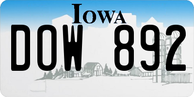 IA license plate DOW892