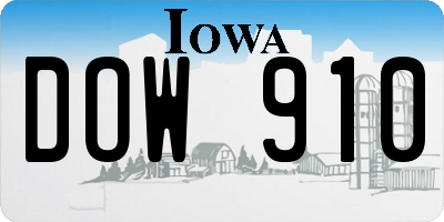 IA license plate DOW910