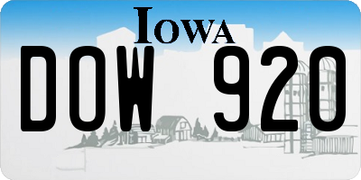 IA license plate DOW920