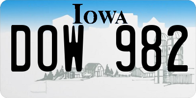 IA license plate DOW982