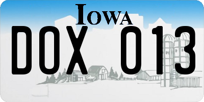 IA license plate DOX013