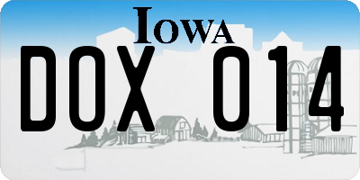 IA license plate DOX014