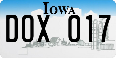 IA license plate DOX017
