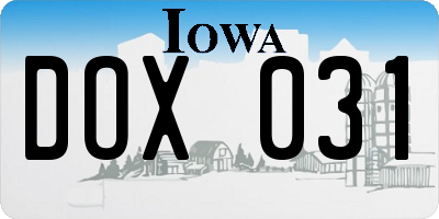 IA license plate DOX031