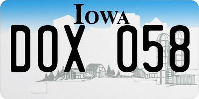 IA license plate DOX058