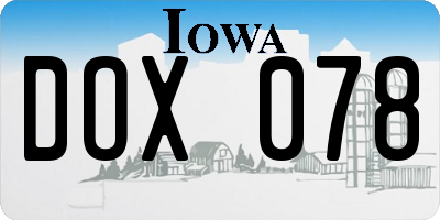 IA license plate DOX078