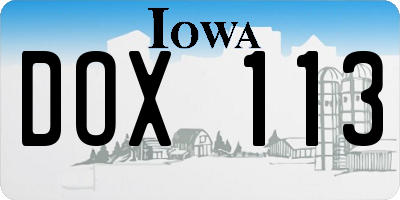 IA license plate DOX113