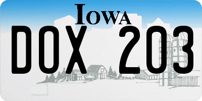 IA license plate DOX203