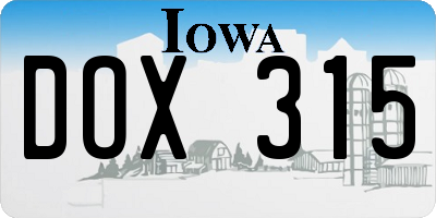 IA license plate DOX315