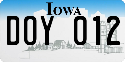 IA license plate DOY012