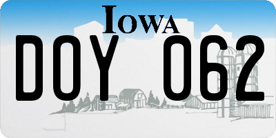 IA license plate DOY062