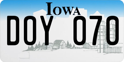 IA license plate DOY070