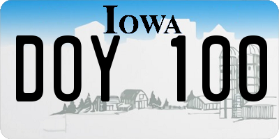 IA license plate DOY100