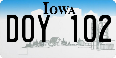 IA license plate DOY102