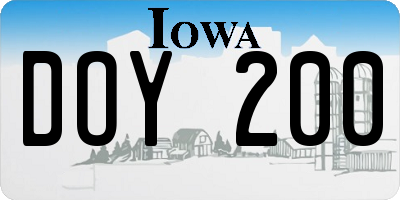 IA license plate DOY200