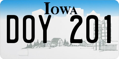 IA license plate DOY201