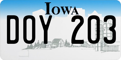 IA license plate DOY203