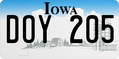 IA license plate DOY205