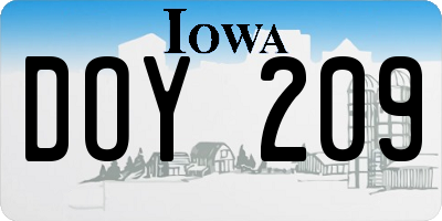 IA license plate DOY209
