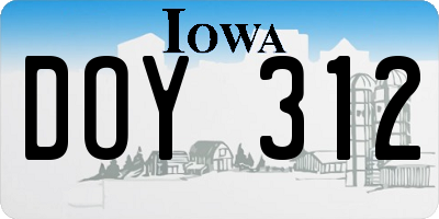 IA license plate DOY312