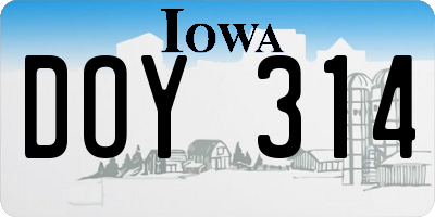 IA license plate DOY314