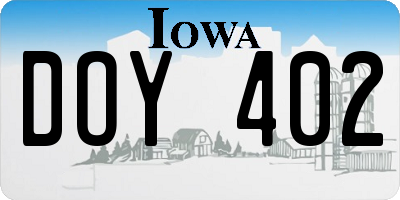 IA license plate DOY402