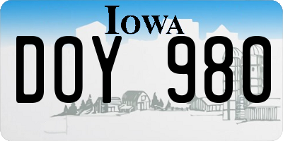 IA license plate DOY980