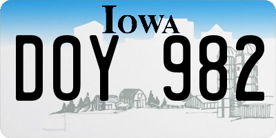 IA license plate DOY982