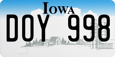 IA license plate DOY998