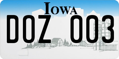 IA license plate DOZ003