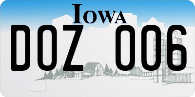 IA license plate DOZ006