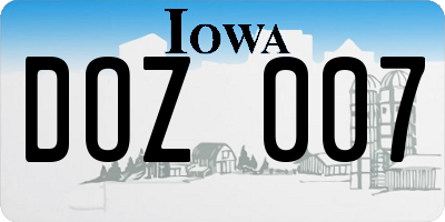 IA license plate DOZ007