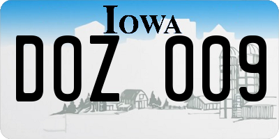 IA license plate DOZ009