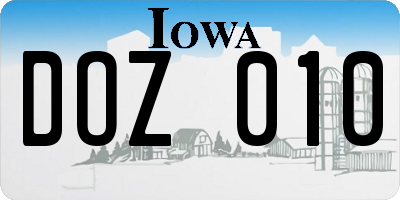 IA license plate DOZ010