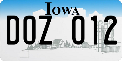 IA license plate DOZ012