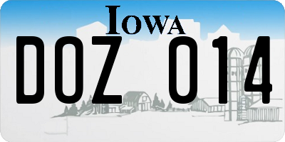 IA license plate DOZ014