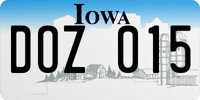 IA license plate DOZ015