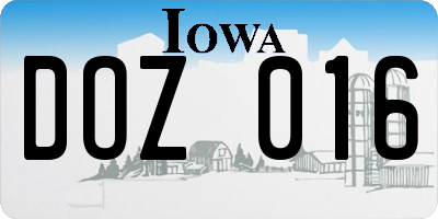 IA license plate DOZ016