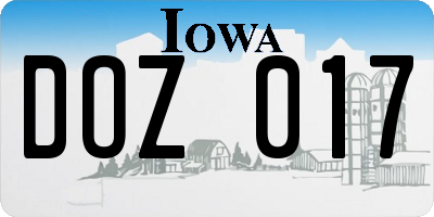 IA license plate DOZ017