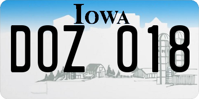 IA license plate DOZ018