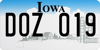 IA license plate DOZ019