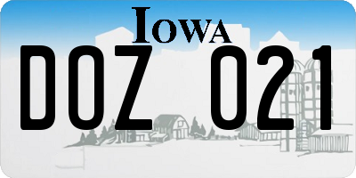 IA license plate DOZ021