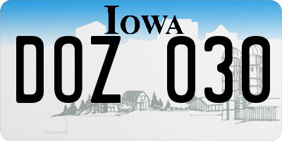 IA license plate DOZ030