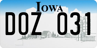IA license plate DOZ031