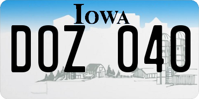 IA license plate DOZ040