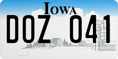 IA license plate DOZ041