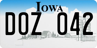 IA license plate DOZ042